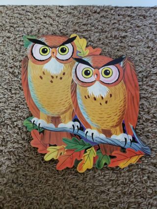 Halloween Owls Large 10 1/2 " Die Cut Out Cardboard Decoration Vtg 1960s - Nos