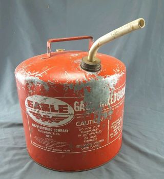 Vintage Eagle 5 Gallon Galvanized Metal Gas Gasoline Can Inside