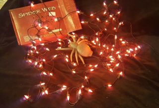 Golden Light Halloween Spider Web 100 Lights - Black Wire/orange Bulbs 40 " Dia