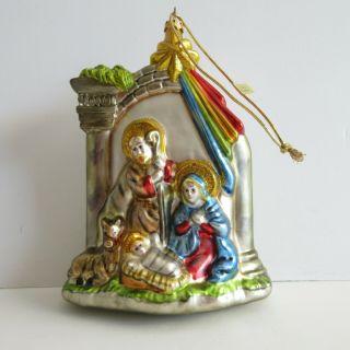 Glass Ornament Nativity Scene Holy Family Christmas Hand Painted 6 Inches