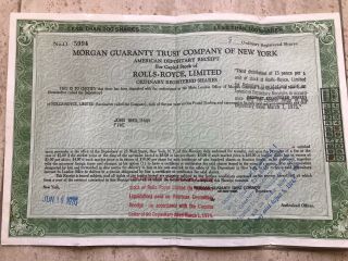 Rolls Royce Stock Certificate And Story Of Bankruptcy,  1971 - 75