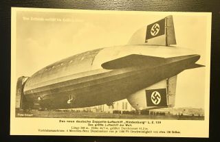 Rare Wwii Ww2 German Hindenburg Zeppelin Postcard Photo Propaganda