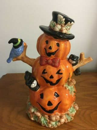 Halloween 3 Stacked Pumpkins Figurine Jack O Lantern 11.  5 "