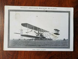 Vintage 1910 Wright Brothers Two Men Flight Rppc Postcard Dayton,  Ohio