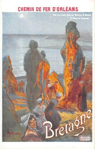 Brittany,  France,  St Jean Fires At Menhirs,  Railroad Poster Style Adv Pc 1904 - 14