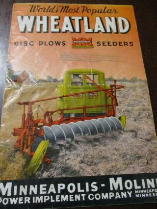 Minneapolis - Moline Wheatland Disc Plows Seeders Sales Brochure/foldout 1939