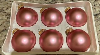6 Krebs Glass Christmas Tree Ornaments Rose Pearl With Gold Crowns 2