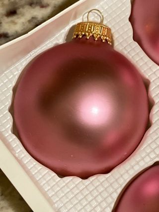 6 Krebs Glass Christmas Tree Ornaments Rose Pearl With Gold Crowns 3