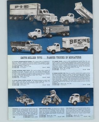 1956 Paper Ad Smith Miller Toy Trucks Pie Tractor Trailer Tow Remco Loud Speaker