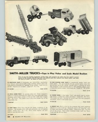 1954 Paper Ad Smith Miller Toy Trucks Searchlight Blue Diamond Dump Freight Car
