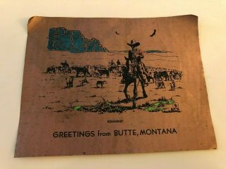 Greetings From Butte Montana Copper Postcard Cowboy Roundup Cows Cattle