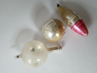 3 Vintage Christmas Mercury Glass Ornaments Pink Gold Silver Yellow Large