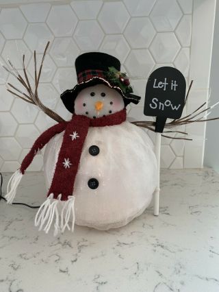 12” Fiber Optic Snowman With Sign - Let It Snow - Fun Christmas Tabletop Decora