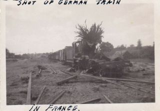 Orig Wwii Photo Shot Up German Steam Locomotive Train Wreck Percy 1944 France 71
