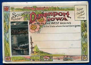 Davenport Iowa Ia 1920s Rock Island Railroad Depot Steamers Postcard Folder