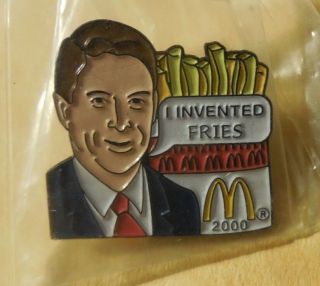Mcdonalds European Al Gore I Invented Fries Enamel Pin 2000 Rare Vice President
