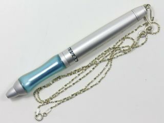 Sensa Minx Ring Top Twist Action Ballpoint Pen In Teal/silver W/silver Chain