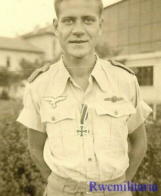 Rare Luftwaffe Pilot In Tropical Kit W/ Frontflugspange Clasp & Ekii Medal