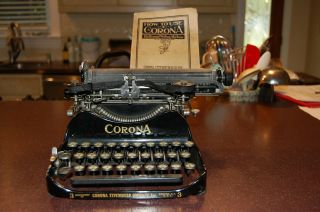 1910 Corona No.  3 Portable Model Folding Typewriter W/ Antique Wood Case