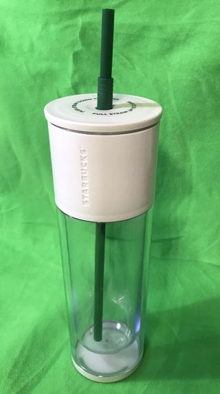 2012 Starbucks White Clear Plastic Cold Cup Tumbler 16 Oz Bpa With Straw