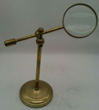 Vintage Brass Adjustable Swivel Magnifying Glass W/stand Library Desk Hands