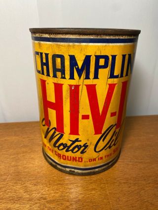 Vintage Champlin Hi Vi Quart Motor Oil Can Enid Ok Oklahoma