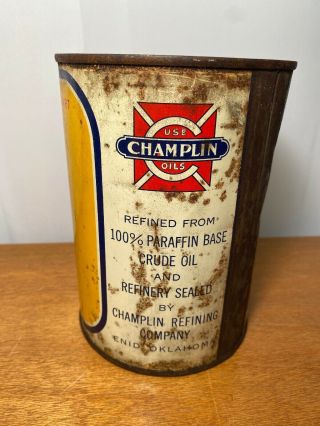 Vintage Champlin HI VI Quart Motor Oil Can Enid Ok Oklahoma 3