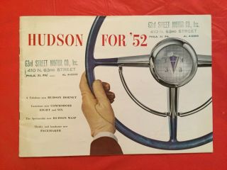 1952 Hudson " Hornet Wasp Pacemaker Commodore " Car Dealer Showroom Sales Brochure