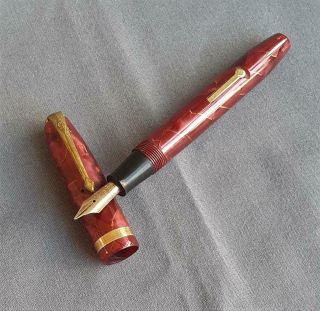 Vintage Conway Stewart 84 Fountain Pen Red Rose With Gold Veins 14ct Gold Nib