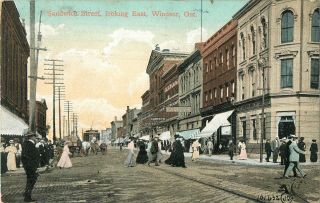 A Busy Day On Sandwich Street,  Looking East,  Windsor On Canada 1909