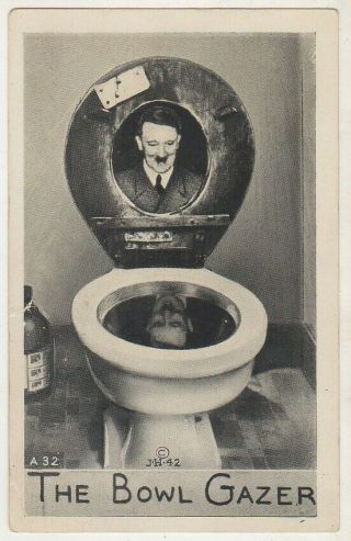 1943 Wwii American Propaganda Postcard The Bowl Gazer Hitler Looking Into Bowl