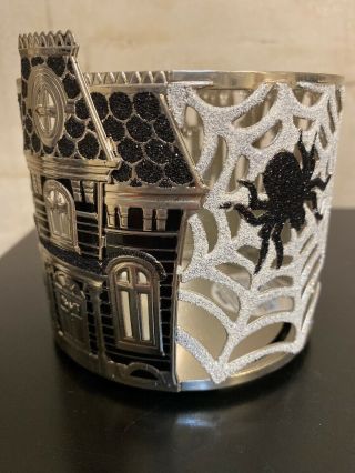 Bath And Body Halloween Candle Holder 3 Wick Sleeve Haunted House Silver