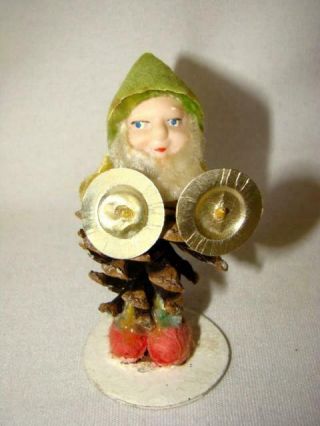 Vintage Pine Cone Christmas Elf Playing Cymbals Decoration,  Japan