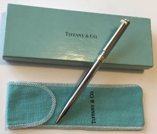 Tiffany & Co Silver/gold T - Shape Clip Ballpoint Pen Engraved Inverness W/box