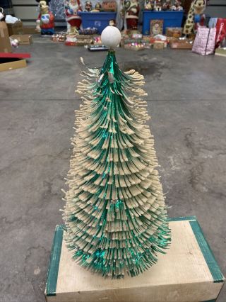 Vintage Aluminum Green Eyelash Tinsel Christmas Tree 17 " With Base Tabletop