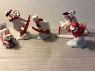 1995 Coca - Cola Polar Bear Figurines Set Of Five Winter Sports Appear