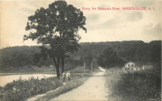 Two Women Walk Along A Path By The Delaware River At Narrowsburg,  Ny 1912