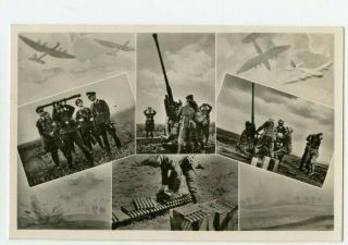 Vintage Postcard Rppc Luftwaffe Airplanes Artillery German Army Wwii