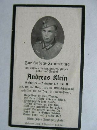 Rare Wwii German Death Card,  Kia On Christmas Eve
