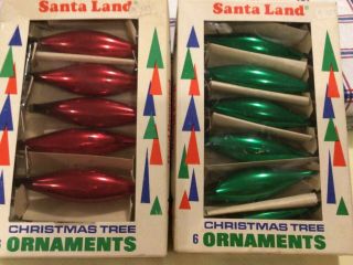 Vtg Santa Land Hand Blown Set Of 11 Icicles Glass Christmas Tree Ornaments