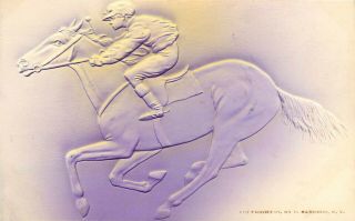 C1907 Embossed Lavender Airbrush Postcard; Jockey On Horse Racing,  P.  Sanders