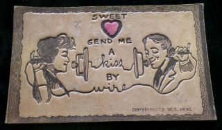 Vintage Leather Postcard Sweet Send Me A Kiss By Wire W.  S.  Heal Unposted 5216