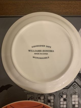 WILLIAMS - SONOMA Set Of 4 SPIDERWEB HALLOWEEN Plates Black & Orange W/ Spider 6” 3