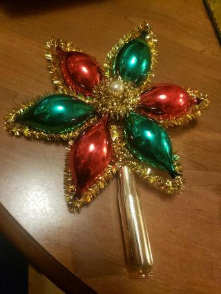 Vintage 50s Hand Blown Glass Christmas Tree Topper 9 " X 8 "