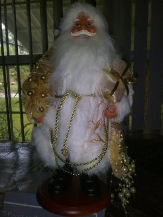 White Gold Trim Coat Santa Claus Doll Figurine 11 " Father Time Christmas