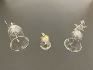 Set Of 3 Vintage Unique Christmas Tree Ornament Crystal Glass Bells,  One Nesting