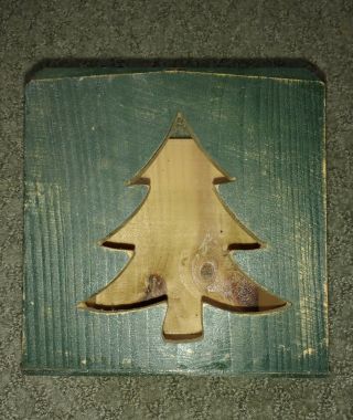 Farmhouse Primitive Lantern Candle Holder Box Wood Dark Green Christmas Tree 5 "