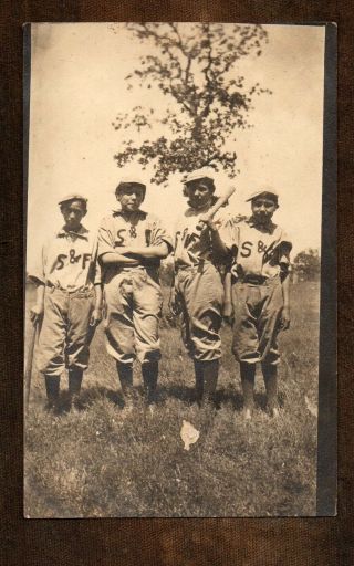 1904 - 1920s S & F Little League Ball Players In Uniform Real Photo Postcard