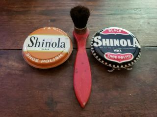 Shinola Wax Tan & Black Shoe Polish Tin & Brush Best Foods Inc.  Made In Usa