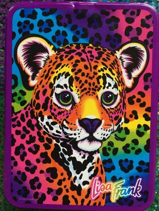 Lisa Frank Vintage Hunter The Leopard Pattern Collectible Tin Container Flowers,
